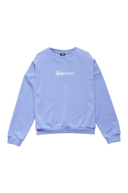 Stussy Womens Sport OS Crew Sweaters Blue - SXDCW2708